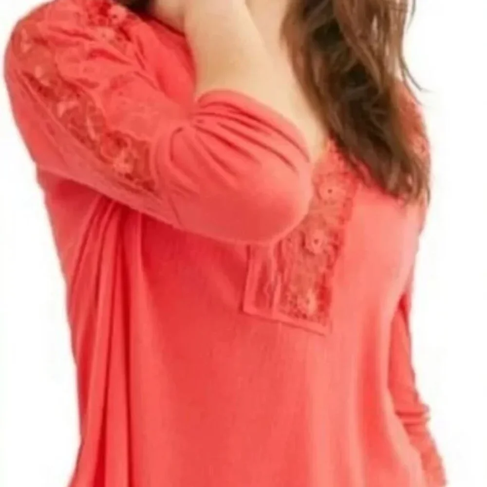 Free People | Oversized Lola Lace Long Sleeve Top in Rose Crimson | Size XS